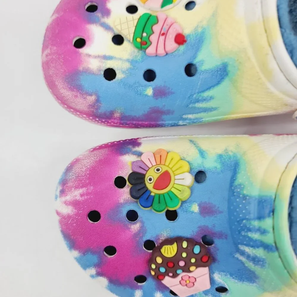 Crocs Girl's Multicolor Fuzzy Tie Dye‎ Adjustable Slip-On Casual Clogs Size 11